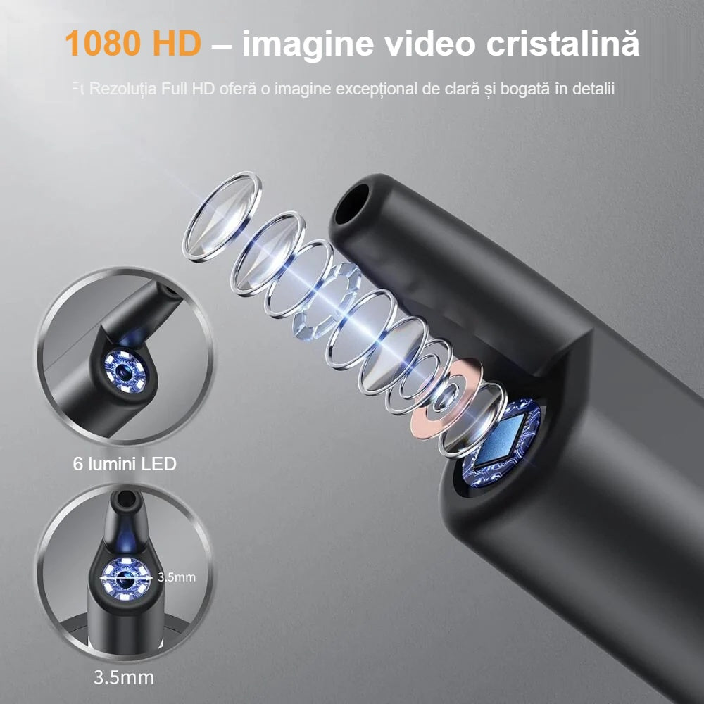Capul camerei HD 1080p a aparatului de curățat urechi, în prim-plan