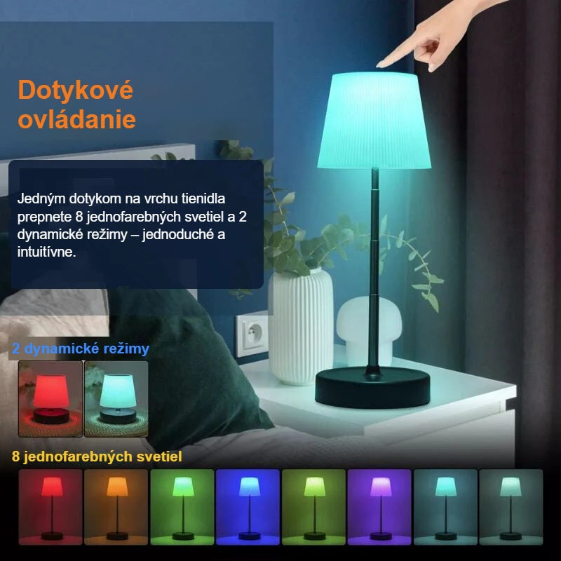 Dotykové ovládanie nočnej lampy na vrchu tienidla s farbami na výber