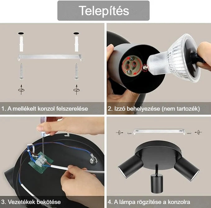 Mennyezeti spotlámpa felszerelése 4 lépésben