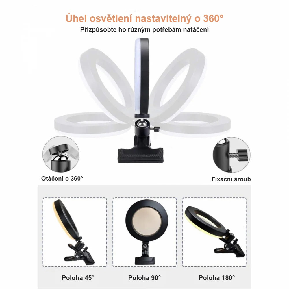 Nastavitelné polohy kruhového světla, otáčení o 360°
