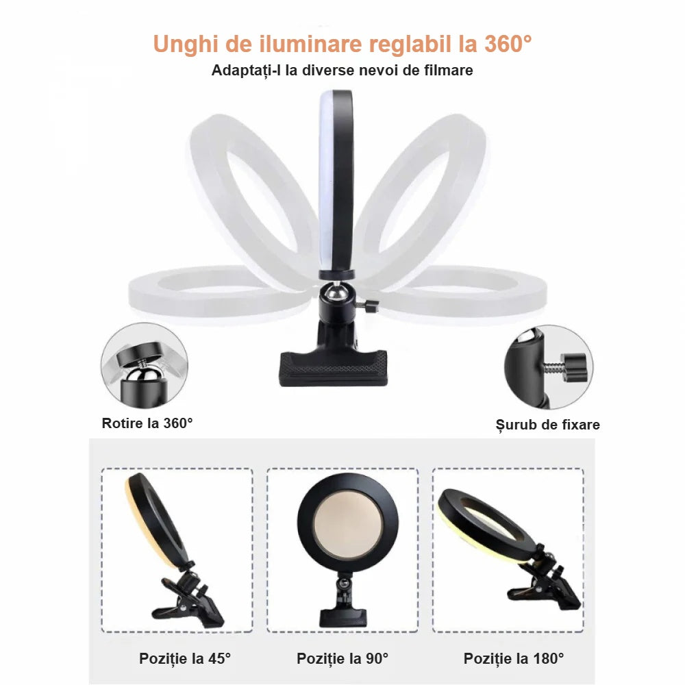 Pozițiile reglabile ale lămpii inelare, rotire la 360°