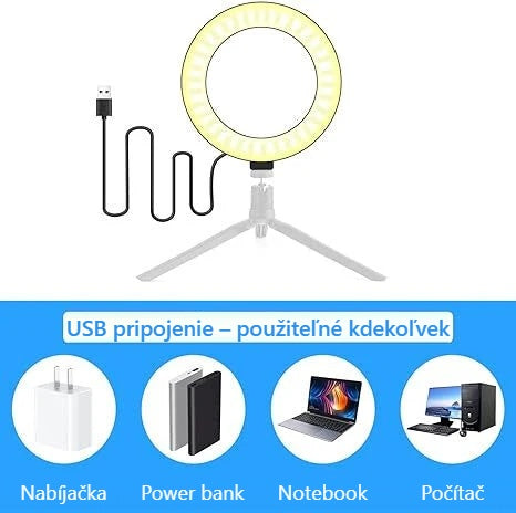 USB LED kruhové svetlo napájané z adaptéra, powerbanky alebo notebooku