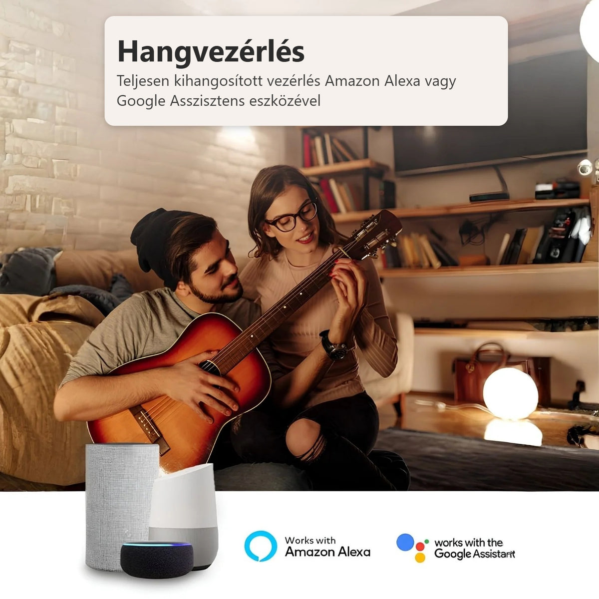 Okos LED izzó hangvezérlése okoshangszóróval, nappaliban
