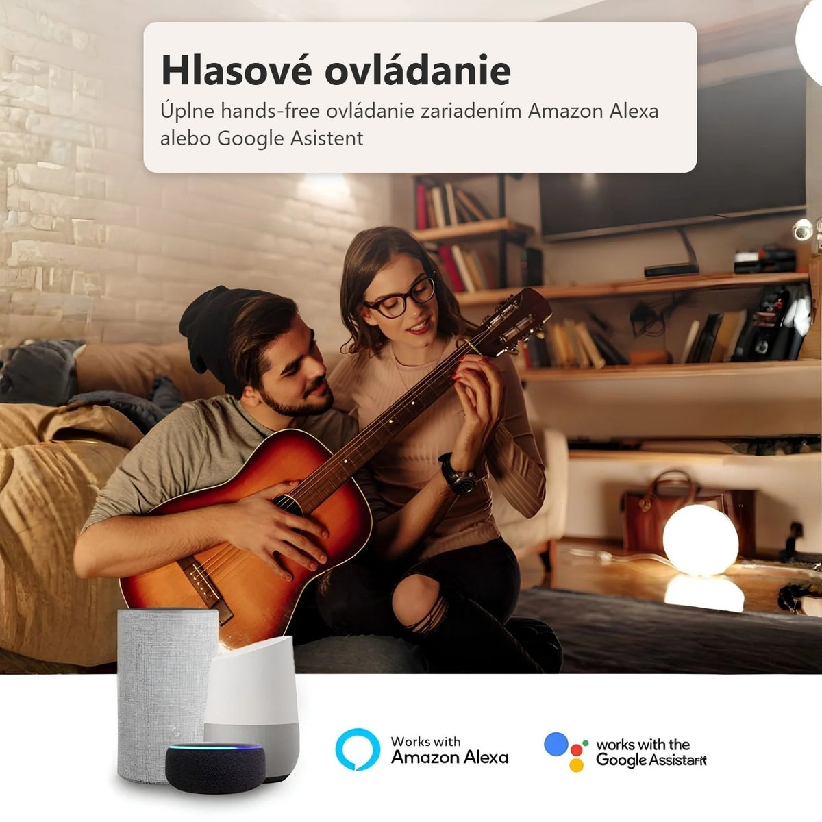 Hlasové ovládanie inteligentnej LED žiarovky cez inteligentný reproduktor v obývačke