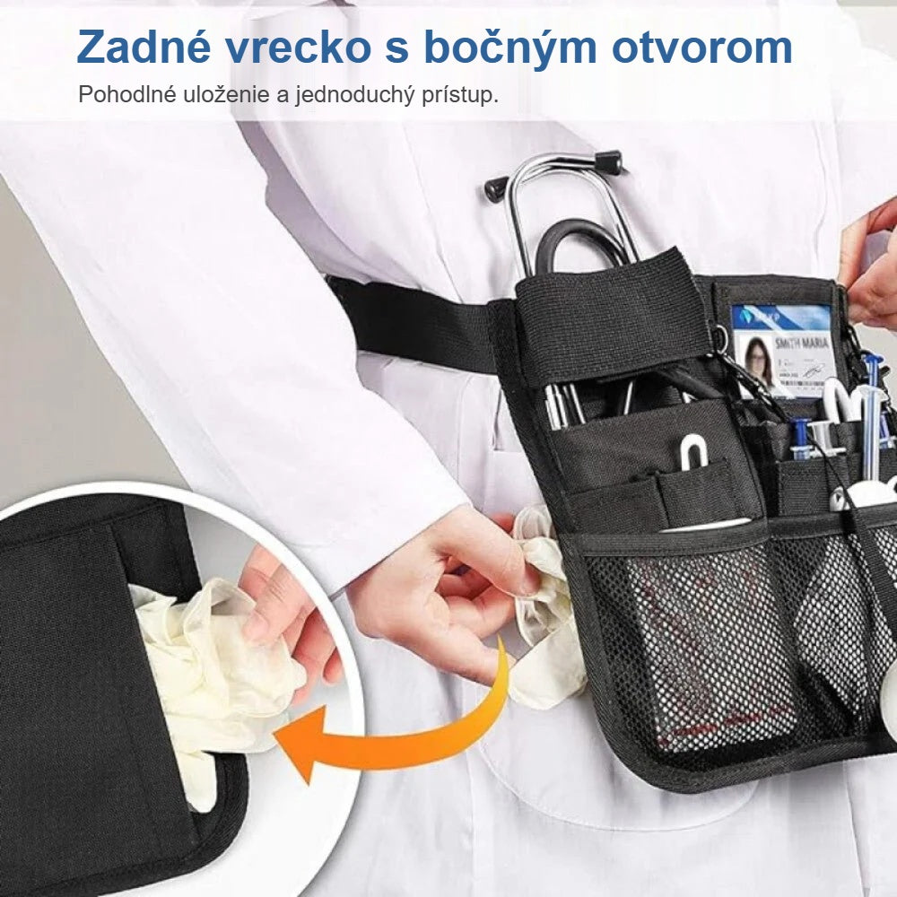 Zadné vrecko ľadvinky pre zdravotné sestry s bočným otvorom pri nosení
