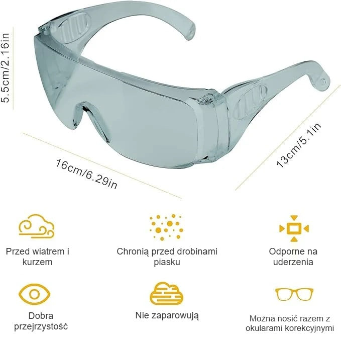 Przezroczyste okulary ochronne i ich cechy na ikonach