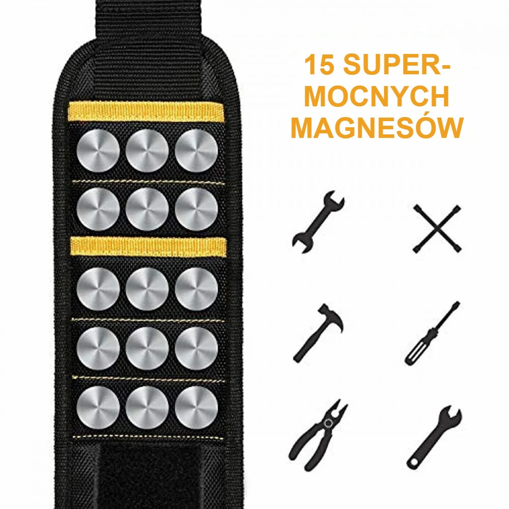 Wnętrze opaski na narzędzia z 15 mocnymi magnesami i ikonami narzędzi