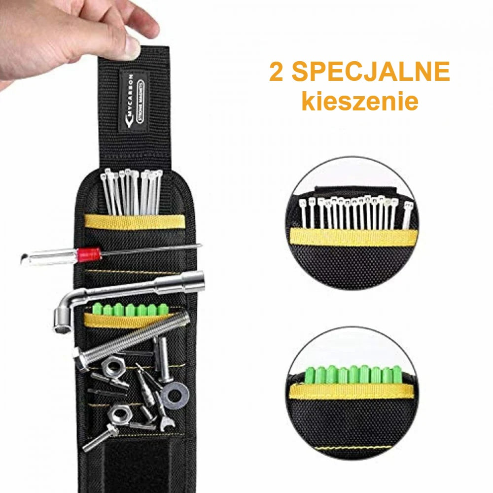 2 kieszenie magnetycznej opaski z ołówkiem i śrubokrętem