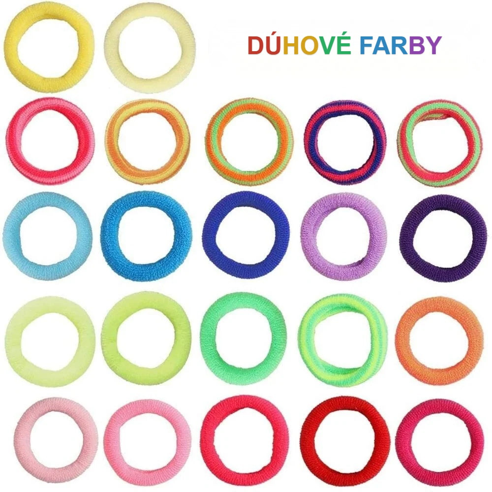 Tabuľka dúhových farieb mini gumičiek do vlasov