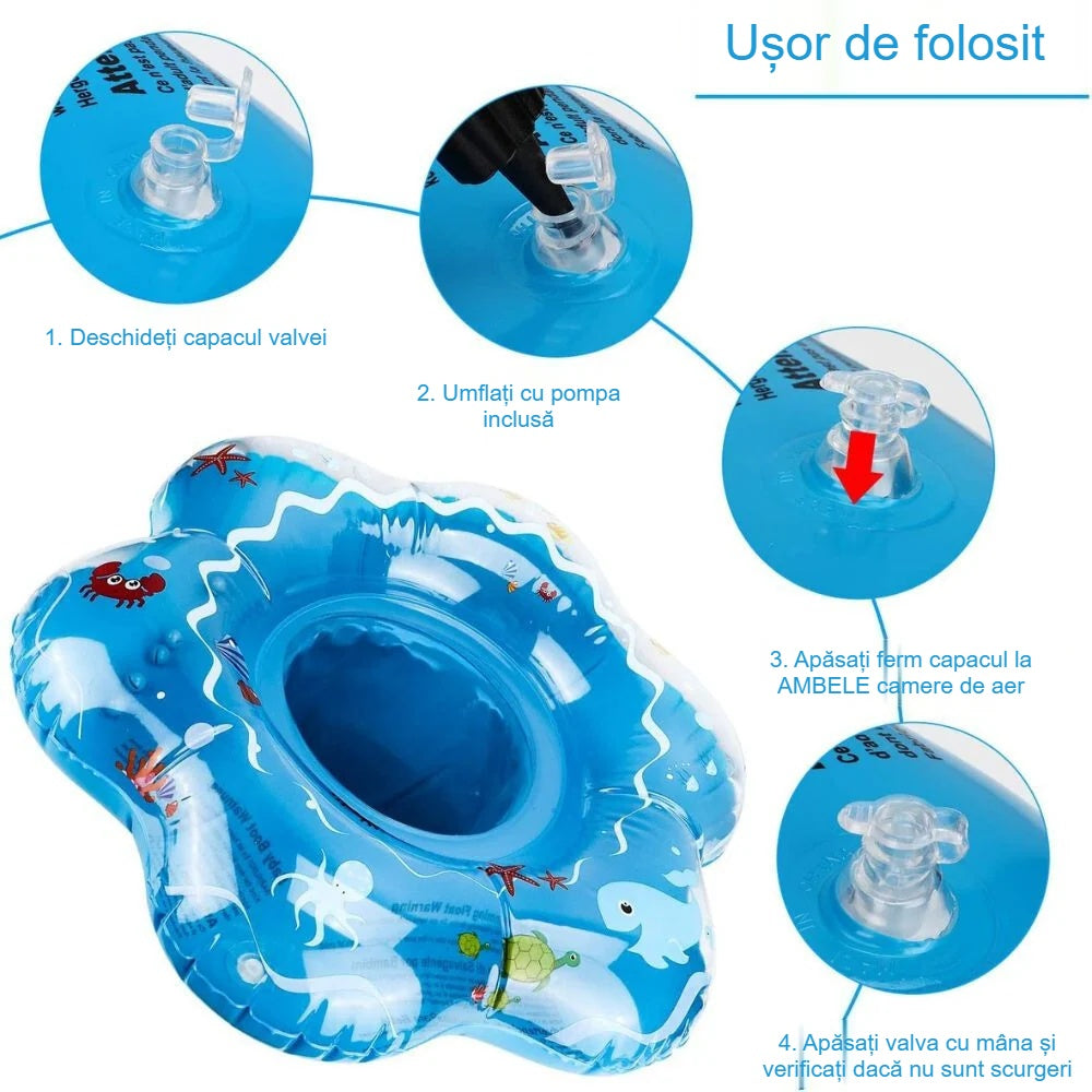 Pașii de umflare a colacului de înot pentru bebeluși, la valvă