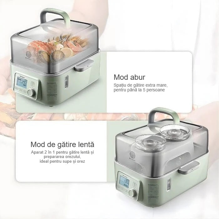 Aparat de gătit cu abur în modurile abur și gătire lentă