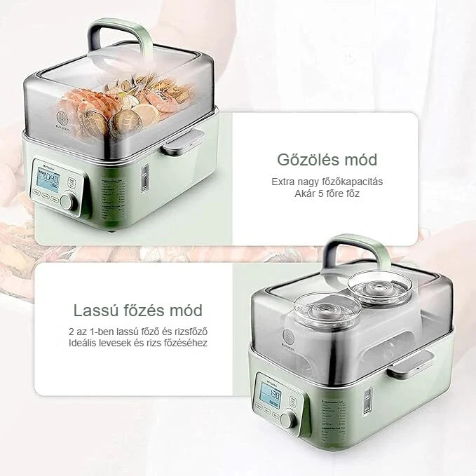 Ételpároló gőzölés és lassú főzés módban