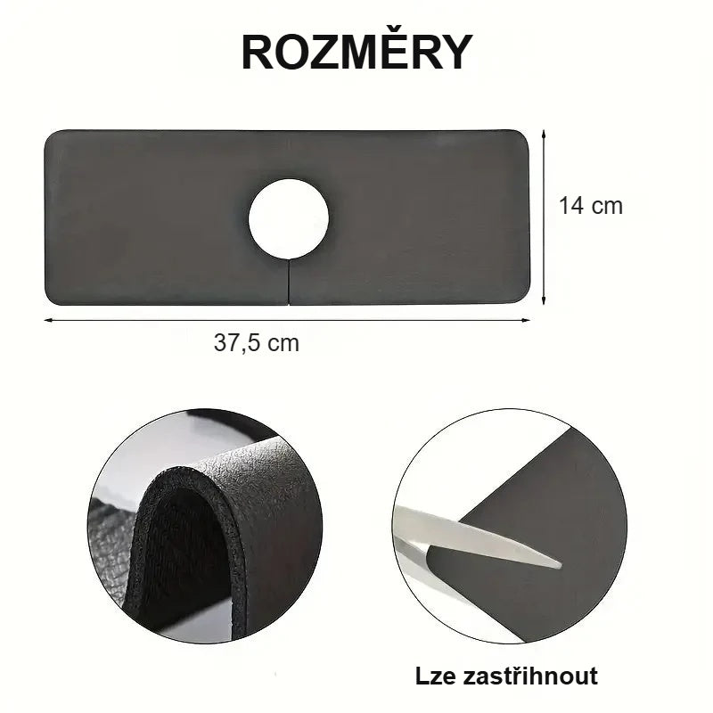 Rozměry podložky pod baterii 37,5 × 14 cm se středovým otvorem, lze zastřihnout