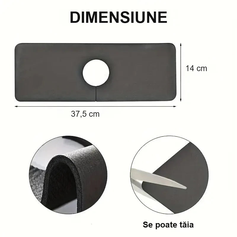 Covoraș pentru robinet de 37,5 × 14 cm, cu gaură centrală, se poate tăia
