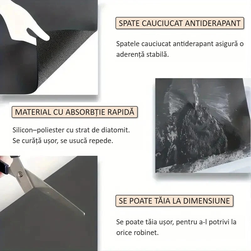 Spatele antiderapant din cauciuc, suprafața și tăierea la dimensiune a covorașului pentru robinet