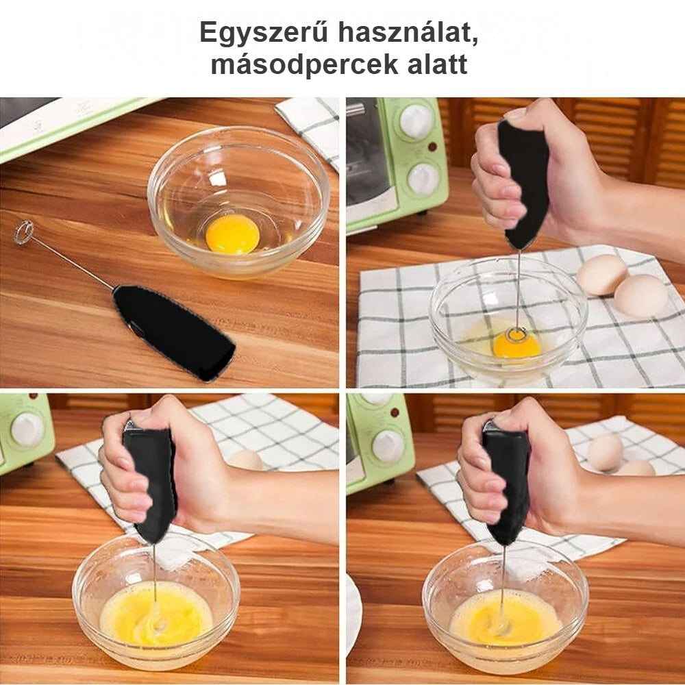 Kézi tejhabosító használata lépésenként: tojás felverése néhány másodperc alatt