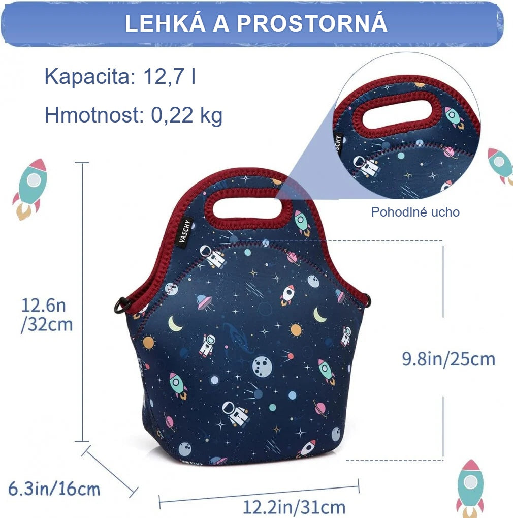 Rozměry tašky na svačinu, objem 12,7 l a hmotnost 0,22 kg