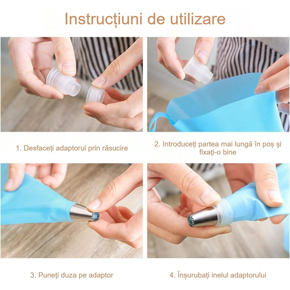 Montarea duzei pe poș cu adaptorul, în 4 pași