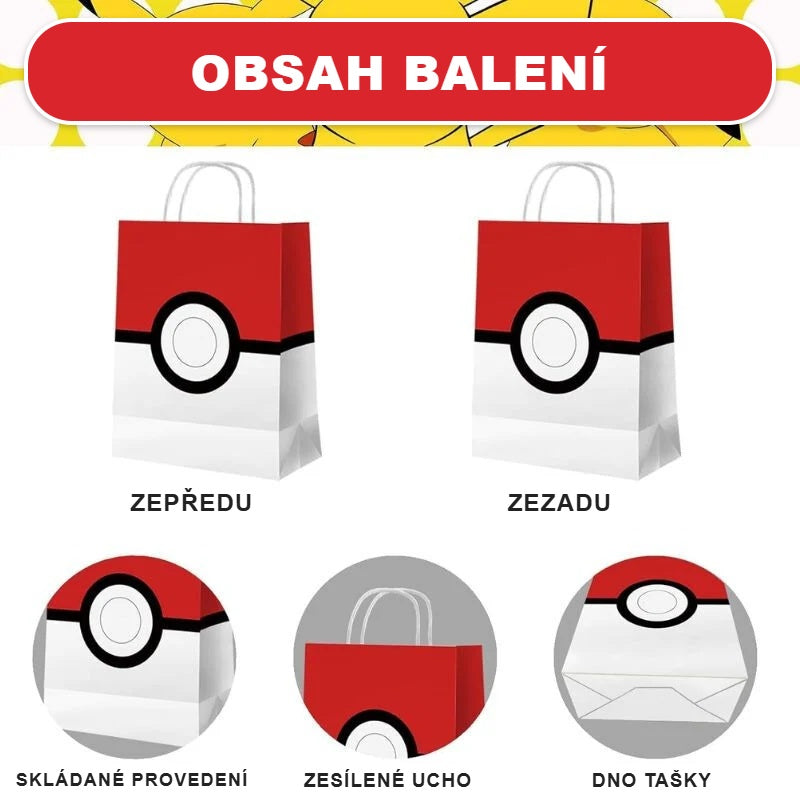 Dárková taška Pokémon zepředu a zezadu, s detailem ucha a dna