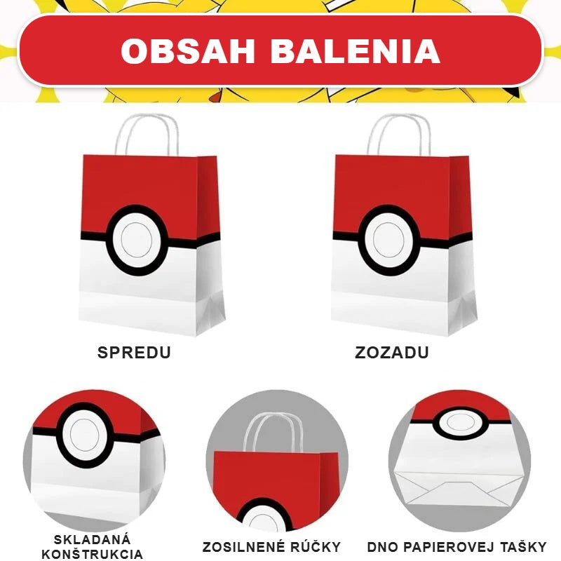 Darčeková taška Pokémon spredu, zozadu, s detailom rúčky a dna