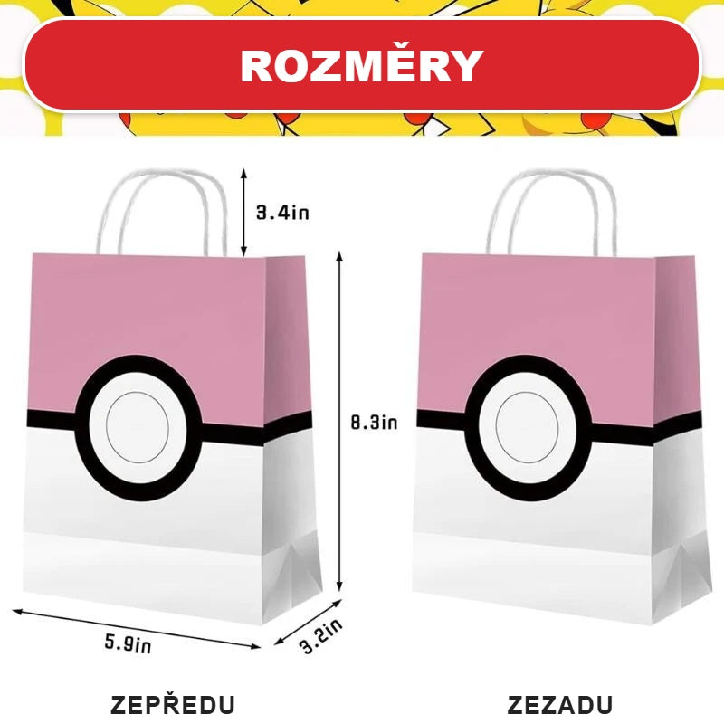 Rozměry růžové dárkové tašky s motivem Pokémon míče