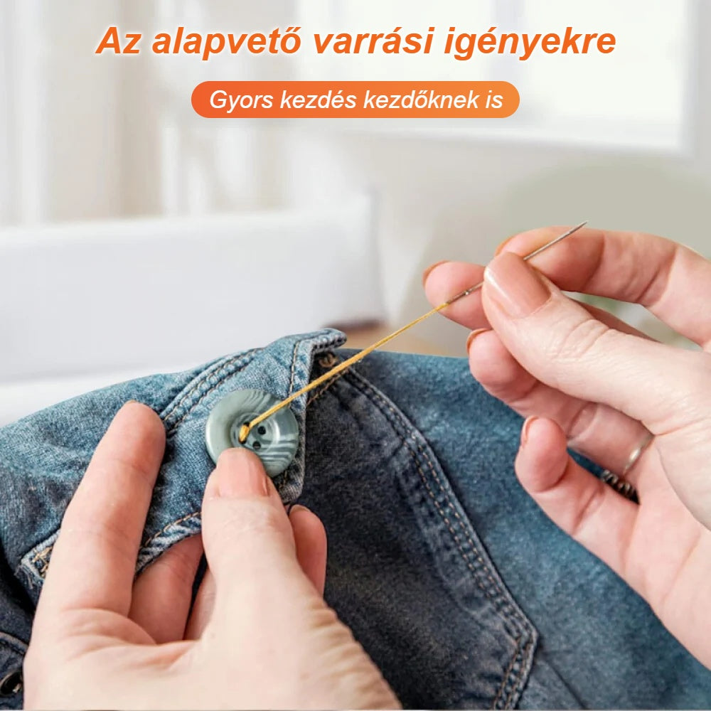 Gomb felvarrása farmerre a varrókészlet tűjével