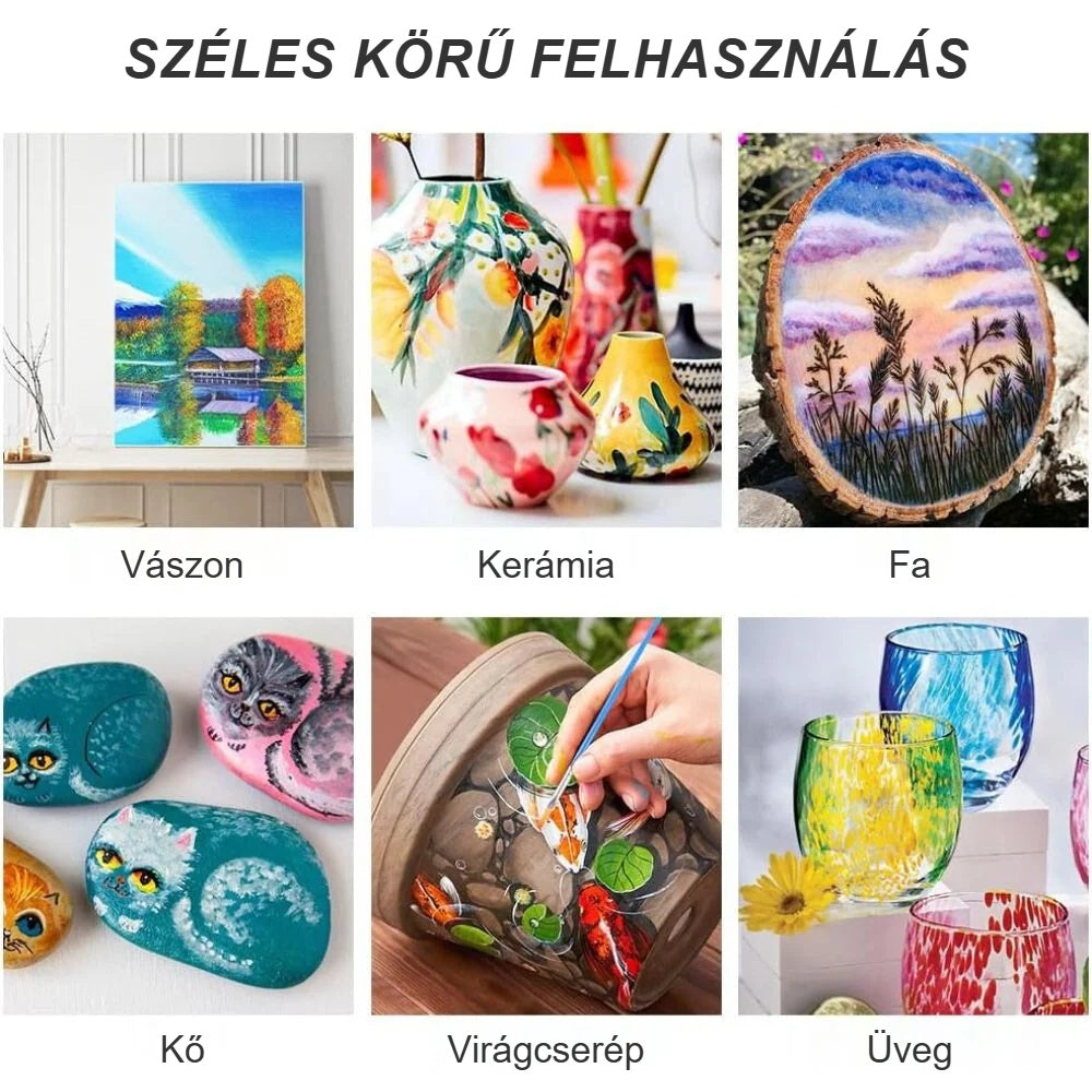 Akrilfesték felhasználása vásznon, kerámián, fán, kövön, cserépen, üvegen
