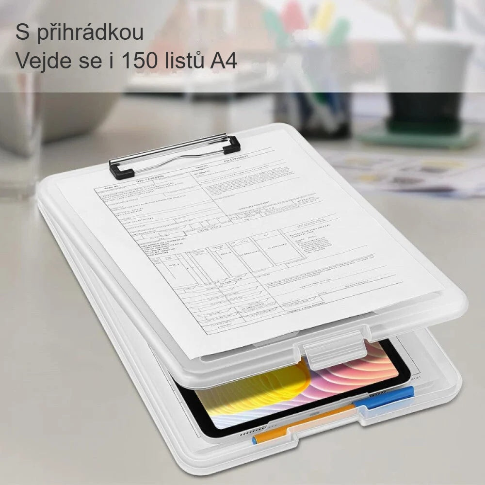 Přihrádka psací podložky A4, do které se vejde cca 150 listů A4