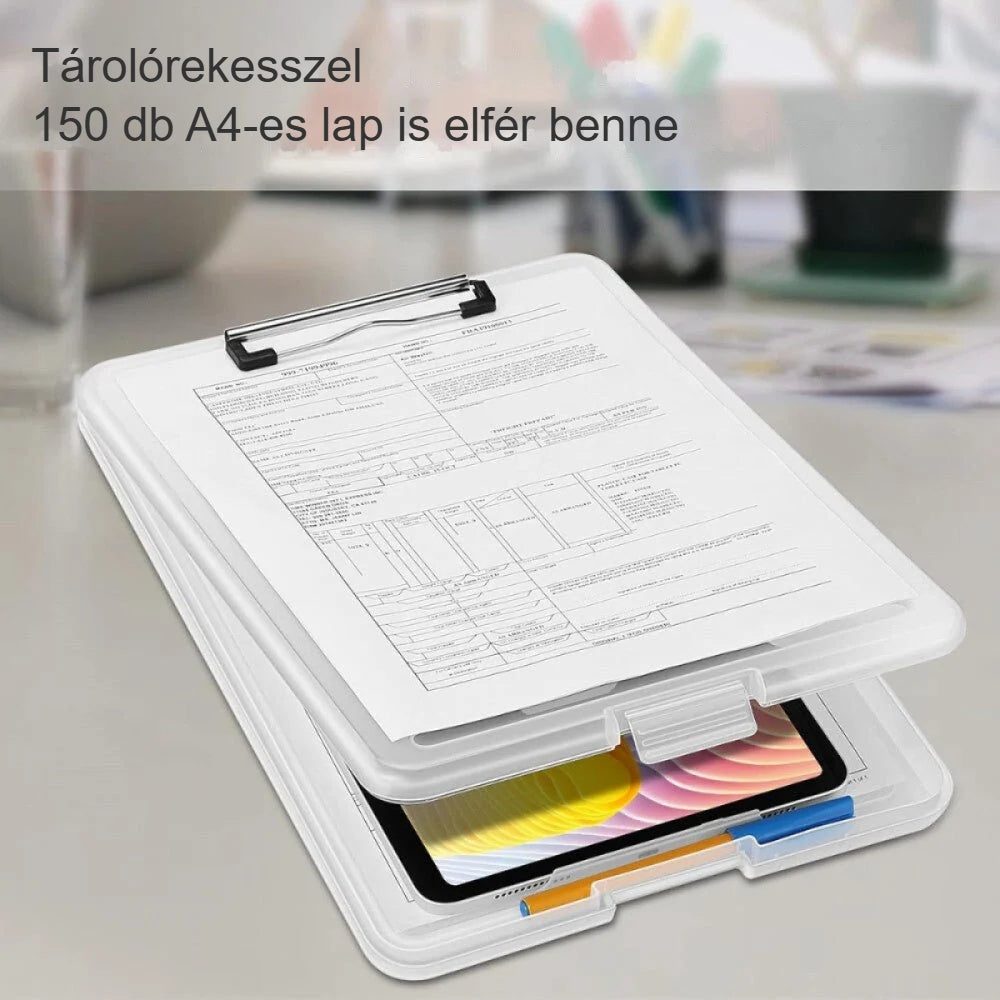 A4 írótábla tárolórekesze, amelyben kb. 150 A4-es lap elfér
