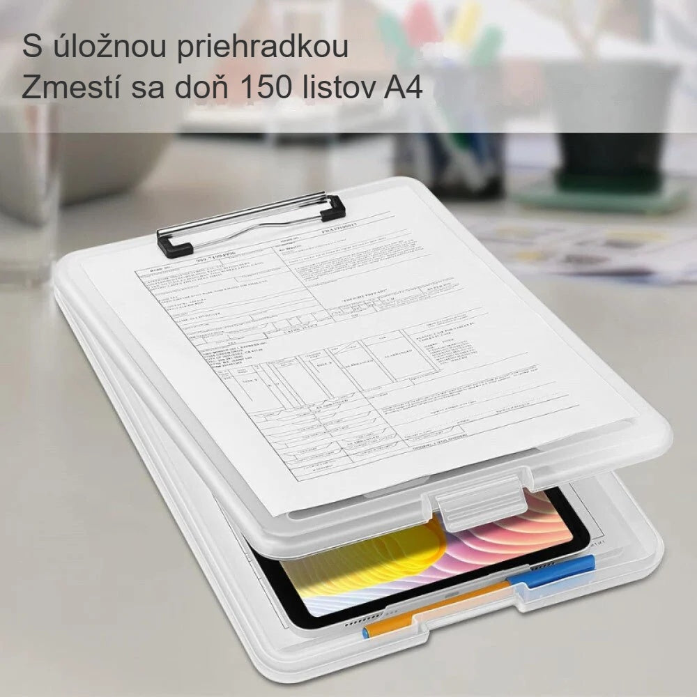 Úložná priehradka písacej podložky A4, do ktorej sa zmestí cca 150 listov A4