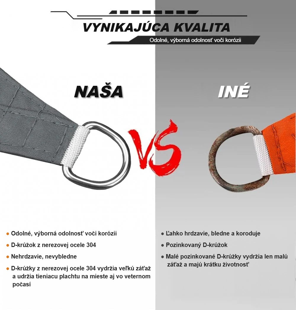 Nerezový D-krúžok tieniacej plachty v porovnaní