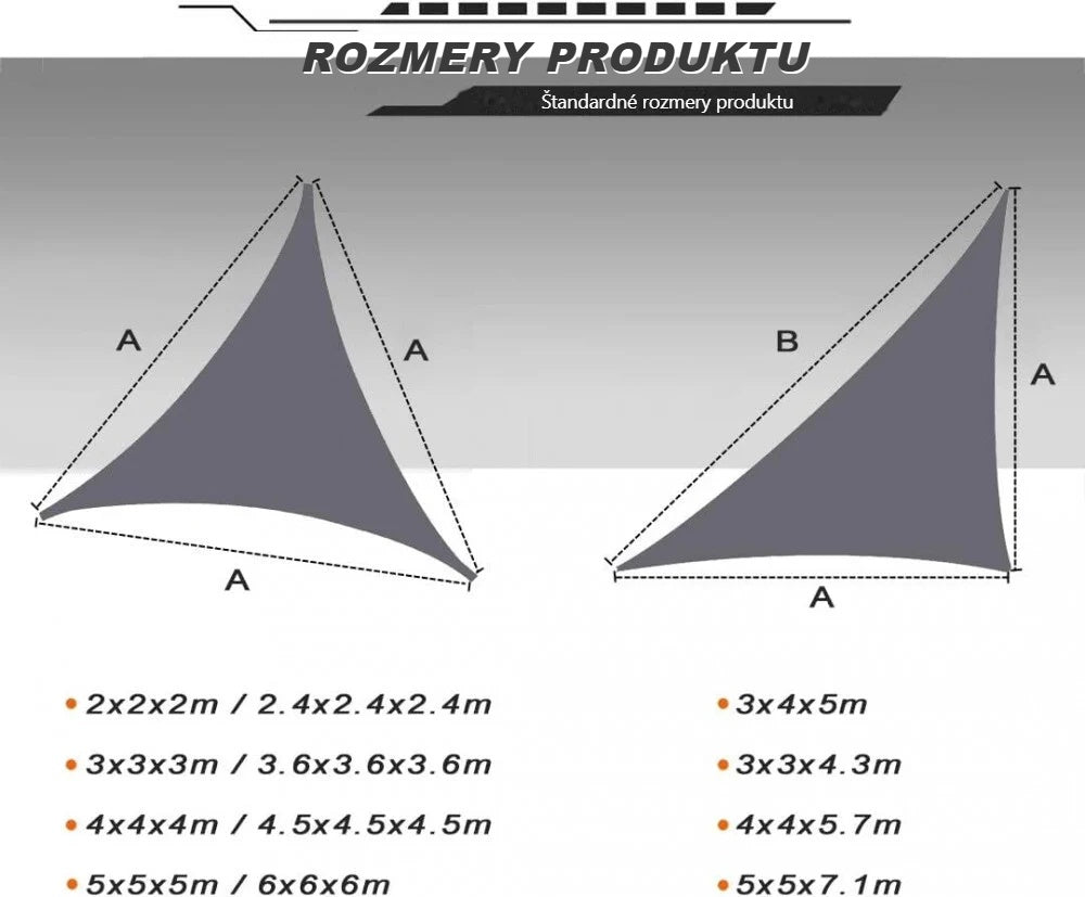 Rozmerové varianty trojuholníkovej tieniacej plachty na nákrese