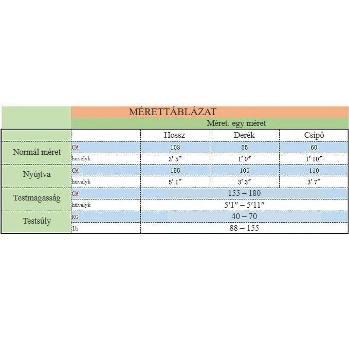 Fekete pamut harisnyanadrág mérettáblázata