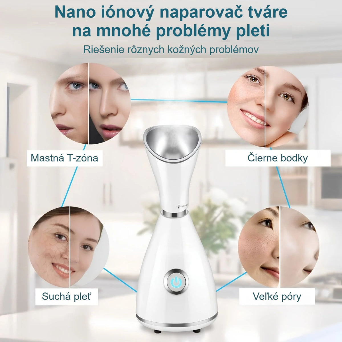 Nano iónový naparovač tváre na rôzne problémy pleti: mastná T-zóna, čierne bodky, suchá pleť, rozšírené póry