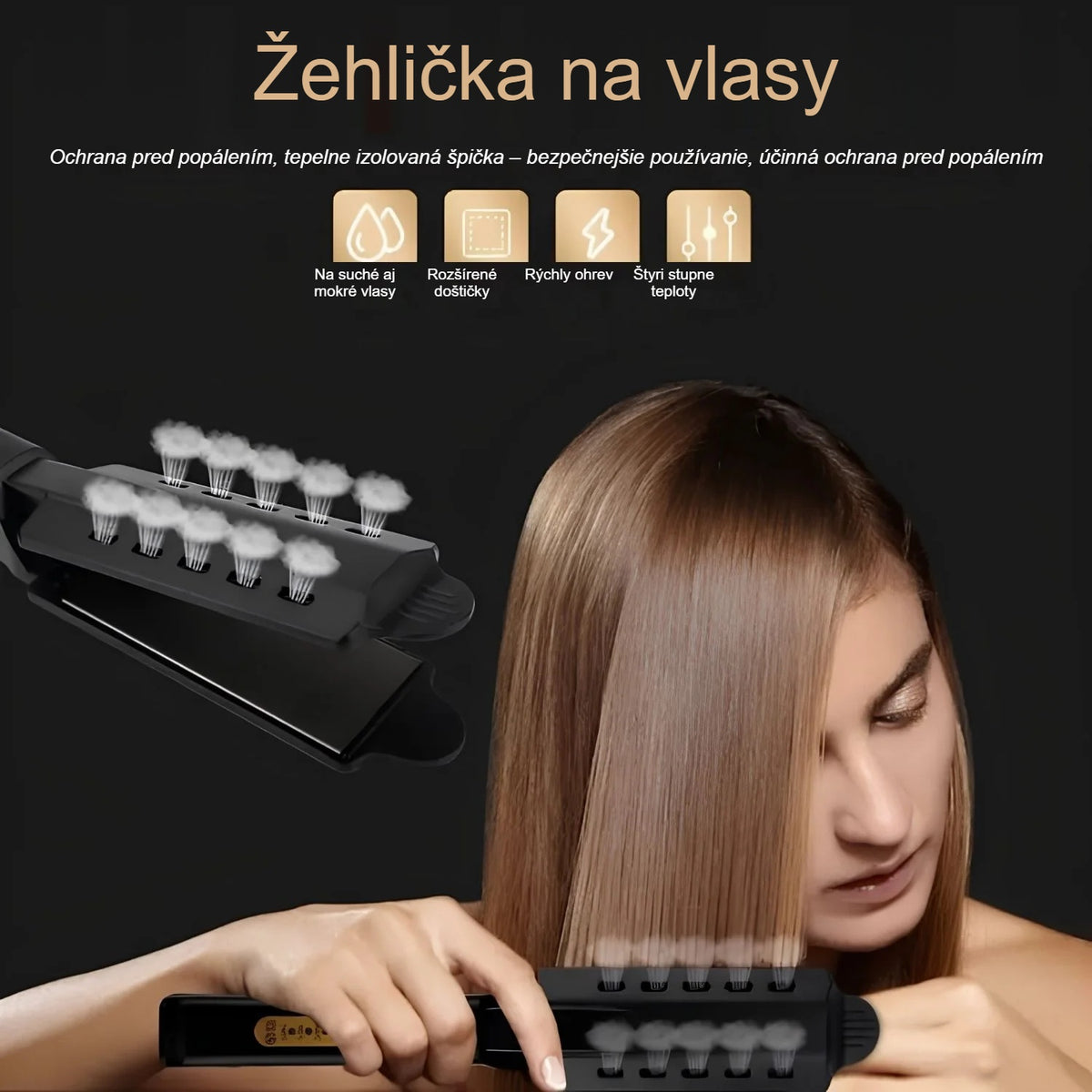 Doštičky keramickej žehličky pri žehlení vlasov