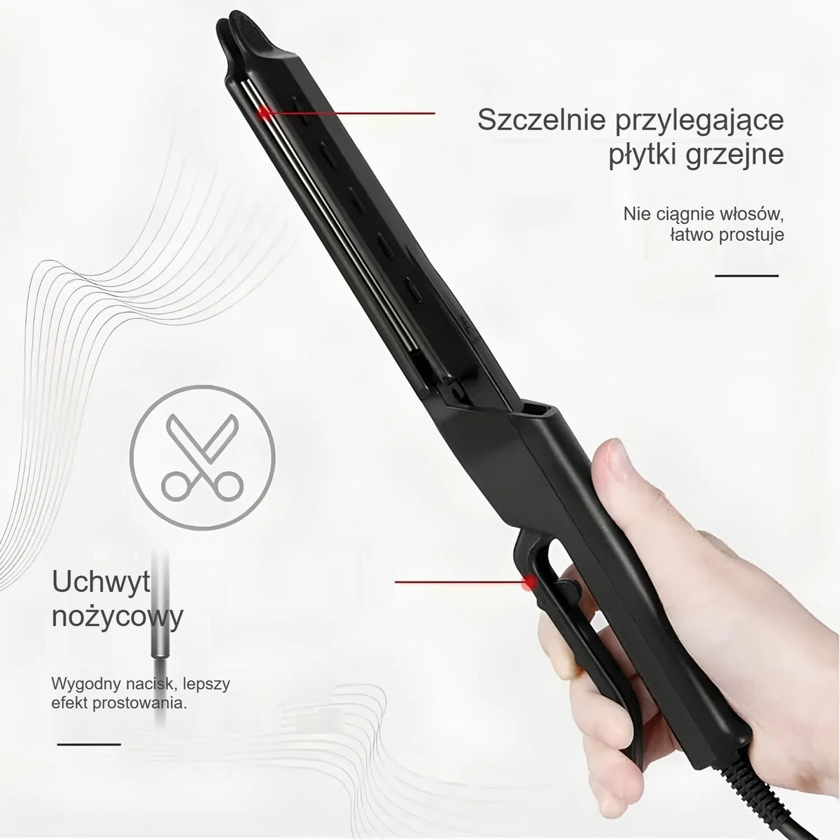 Uchwyt nożycowy prostownicy i szczelnie zamykające się płytki grzejne