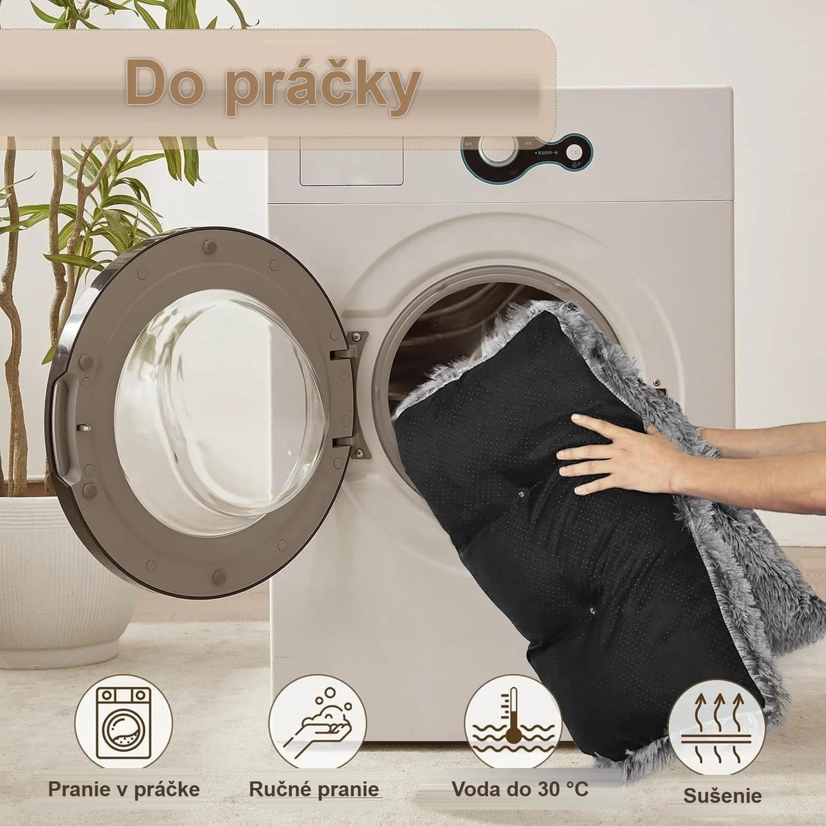 Vkladanie plyšového pelechu pre psa do práčky