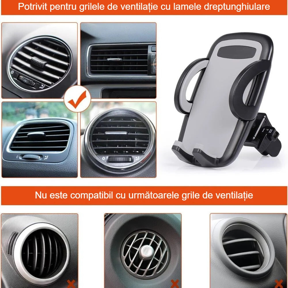 Suport auto pentru grile de ventilație cu lamele dreptunghiulare; nu pentru grile rotunde sau tip plasă