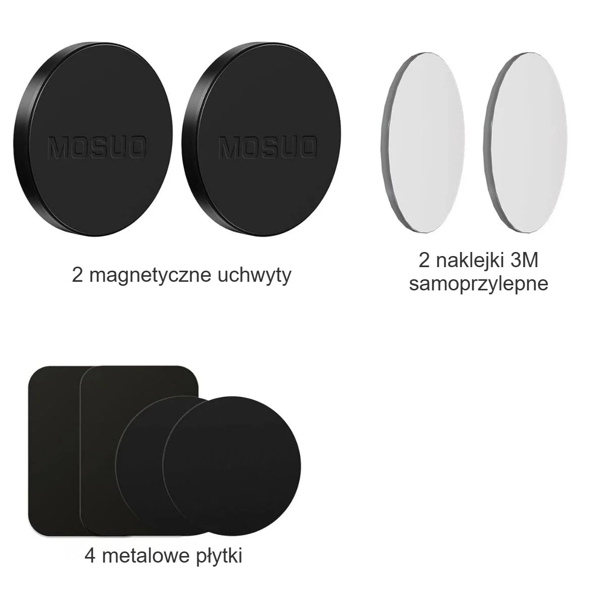 Zestaw magnetycznego uchwytu na telefon: 2 uchwyty, naklejki 3M i metalowe płytki