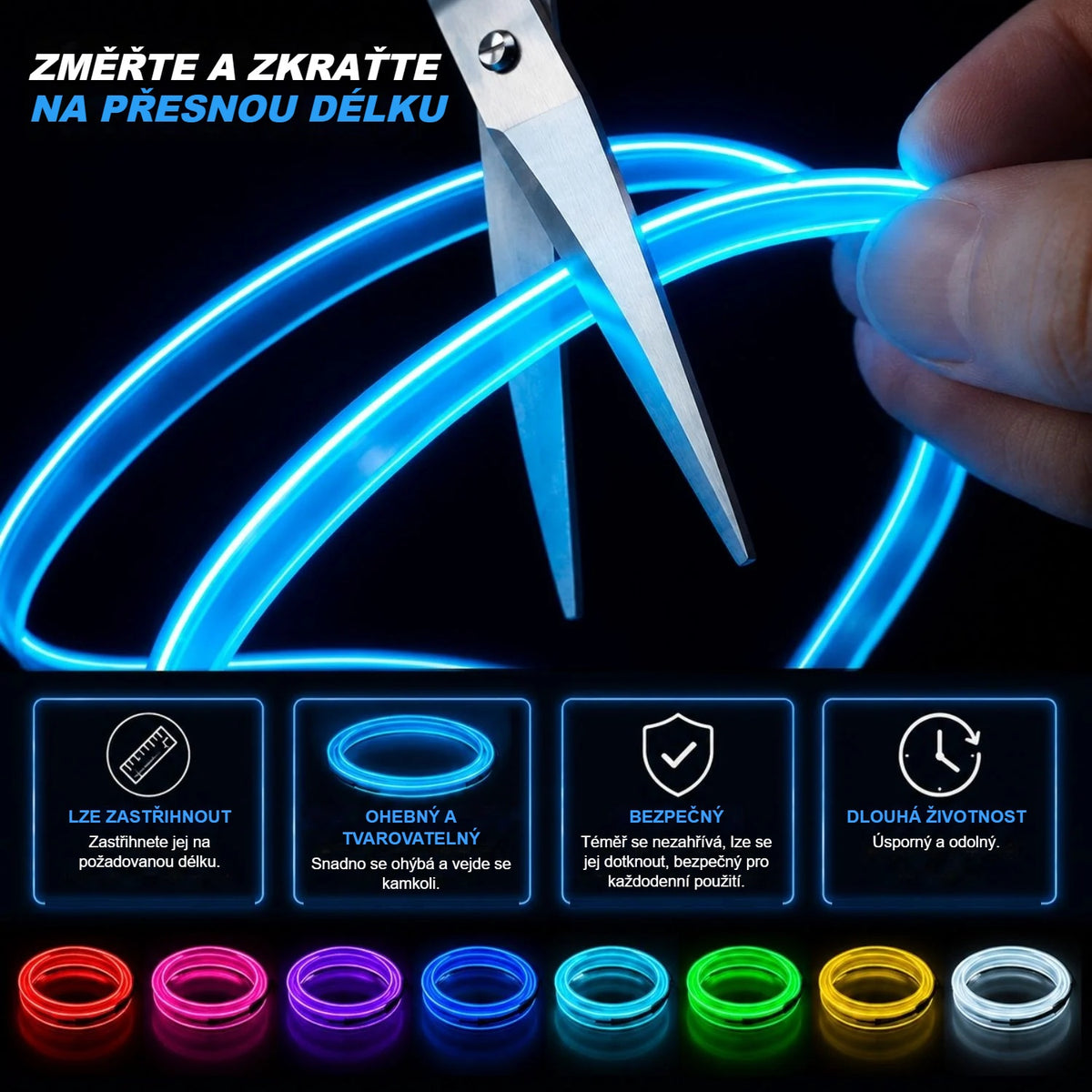 Zastřihávání LED pásku do auta nůžkami