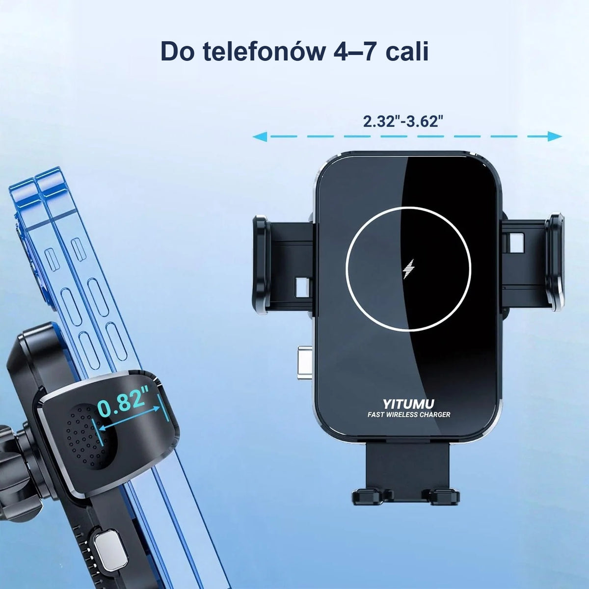 Uchwyt z ładowarką do telefonów 4–7 cali z regulowanymi ramionami
