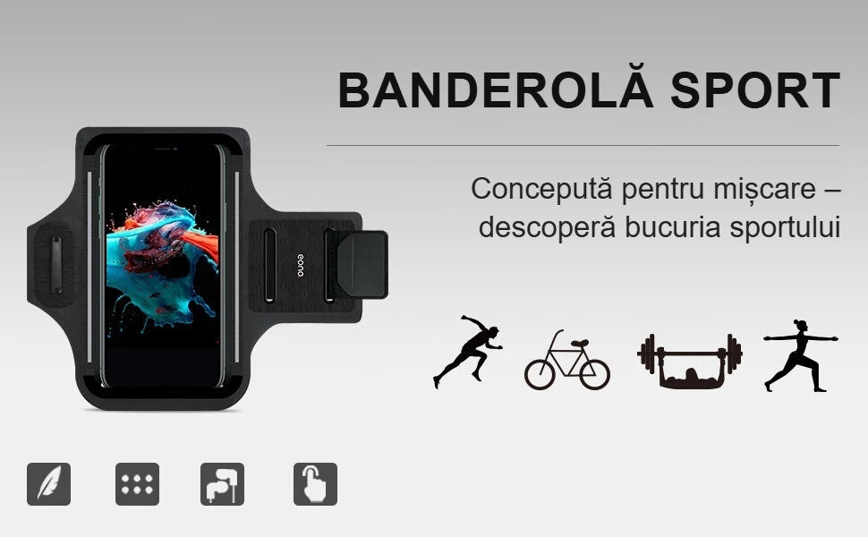 Banderolă sport pentru telefon, pentru alergare, ciclism și antrenament