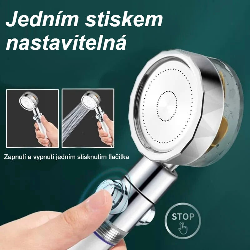 Síla proudu nastavitelná jedním stisknutím tlačítka na rukojeti sprchové hlavice