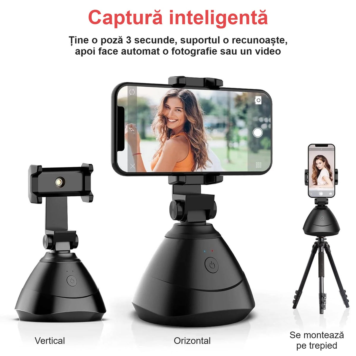 Captură inteligentă, telefon vertical și orizontal, suport montat pe trepied