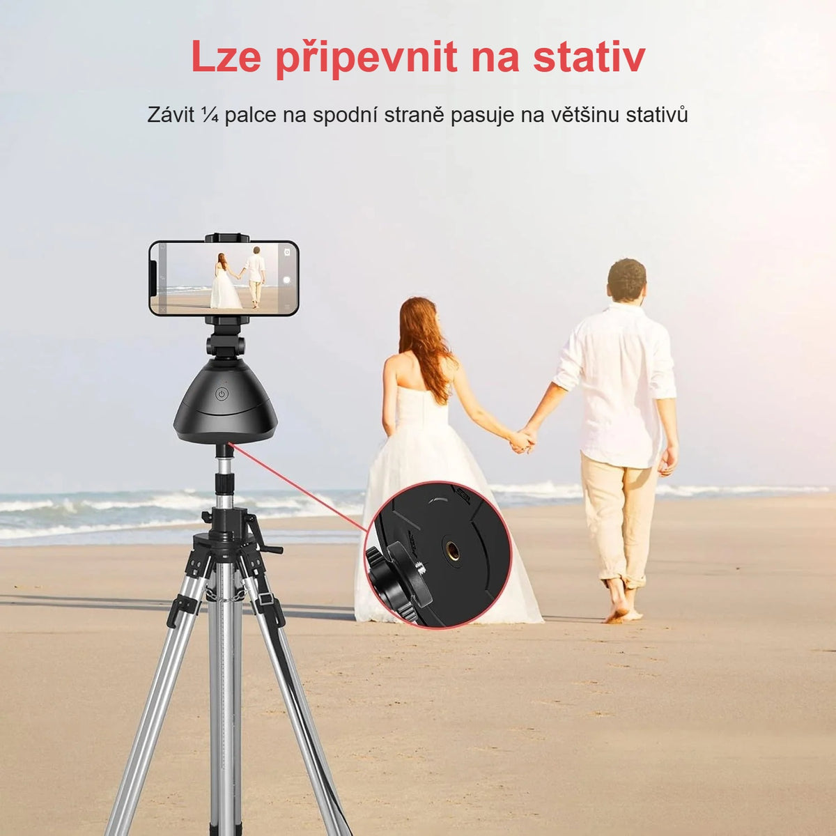 Držák na mobil se sledováním pohybu na stativu na pláži