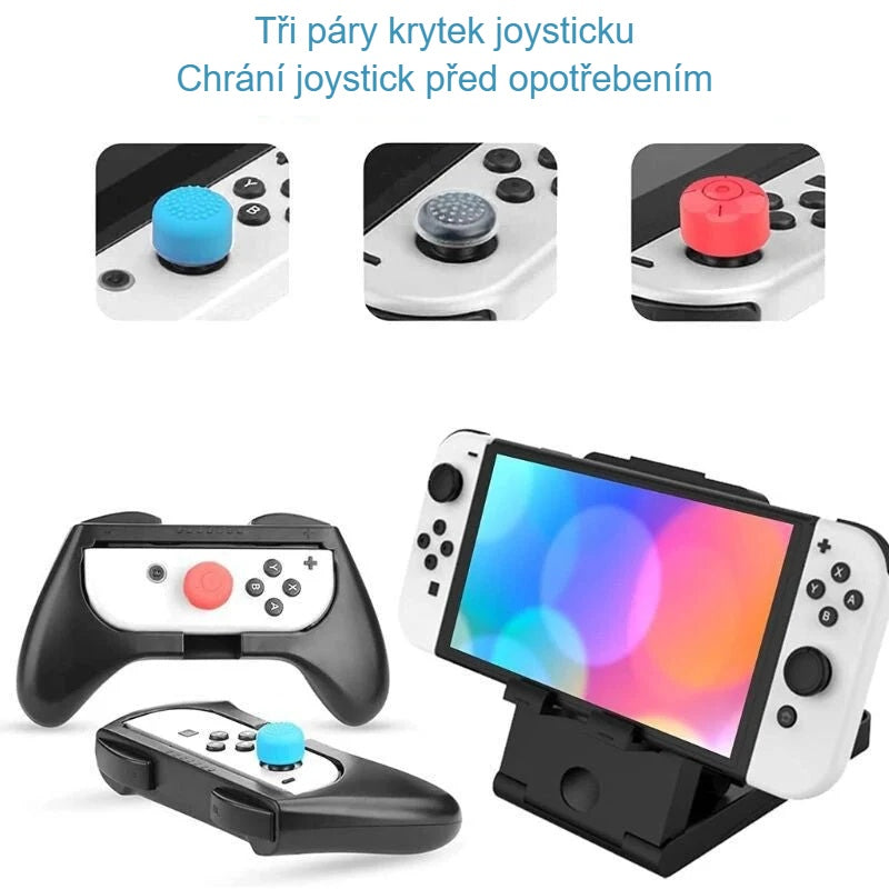 Krytky joysticků, gripy Joy-Con a stojánek pro Nintendo Switch