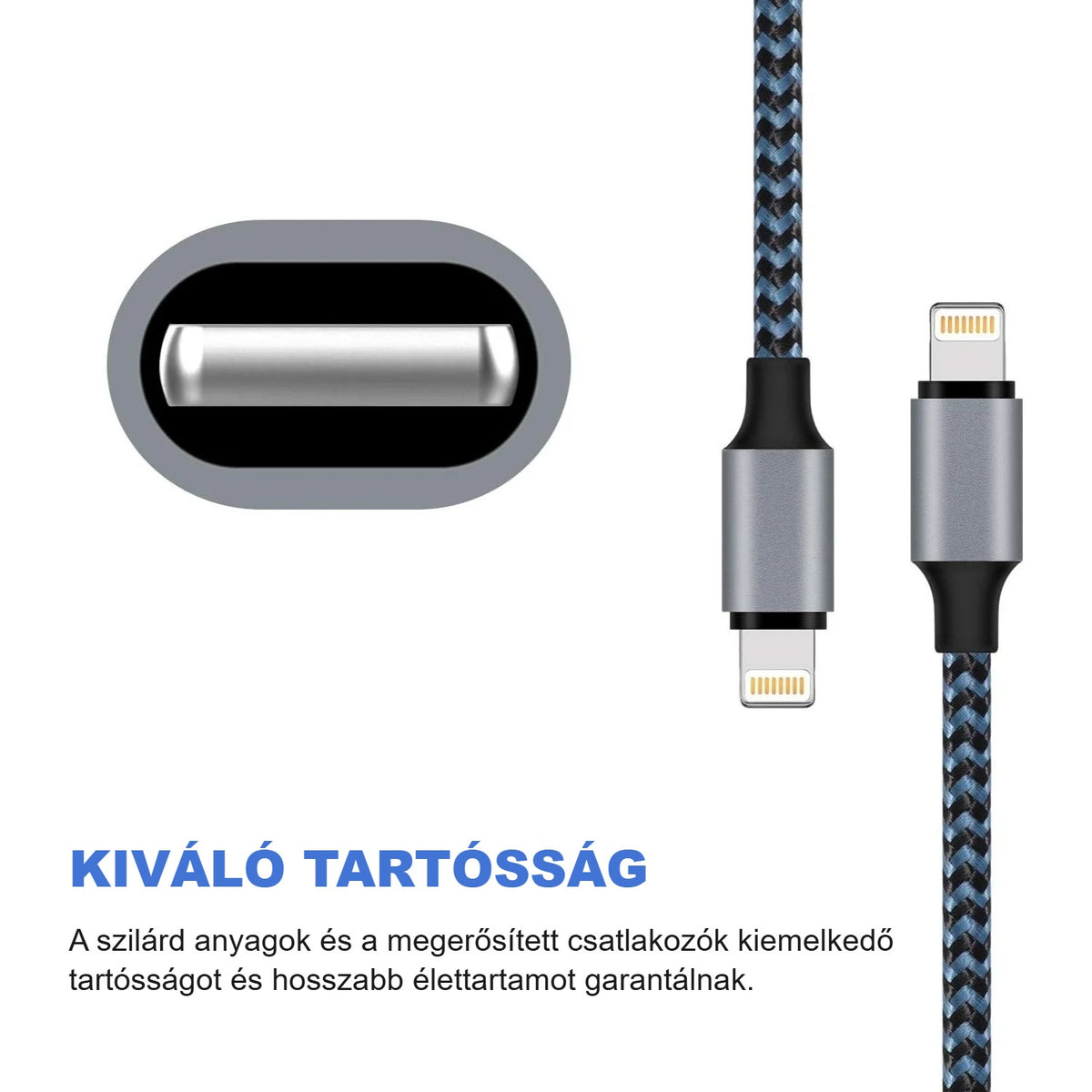 Megfordítható USB csatlakozó a fonott iPhone kábelen