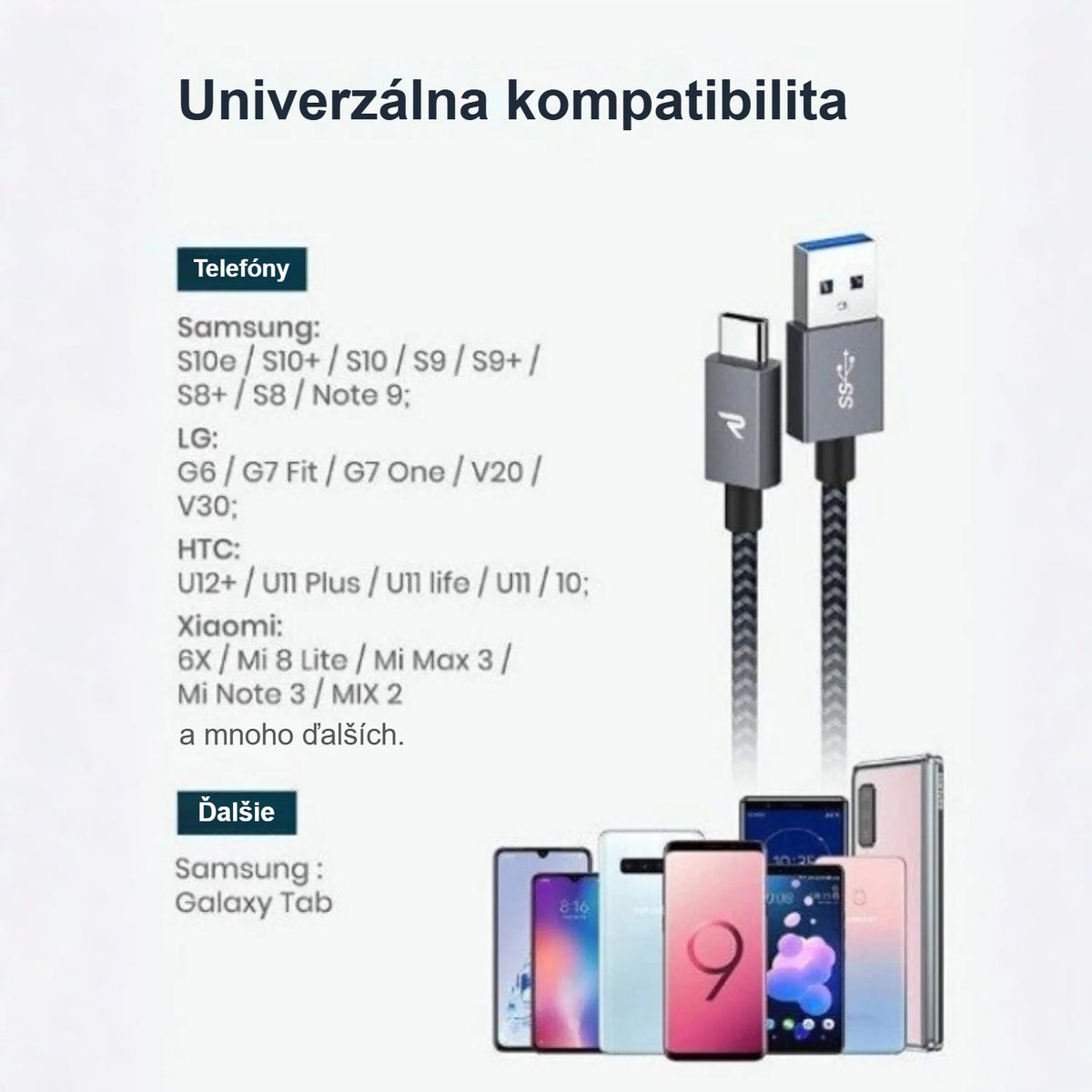 Telefóny a zariadenia kompatibilné s USB-C káblom