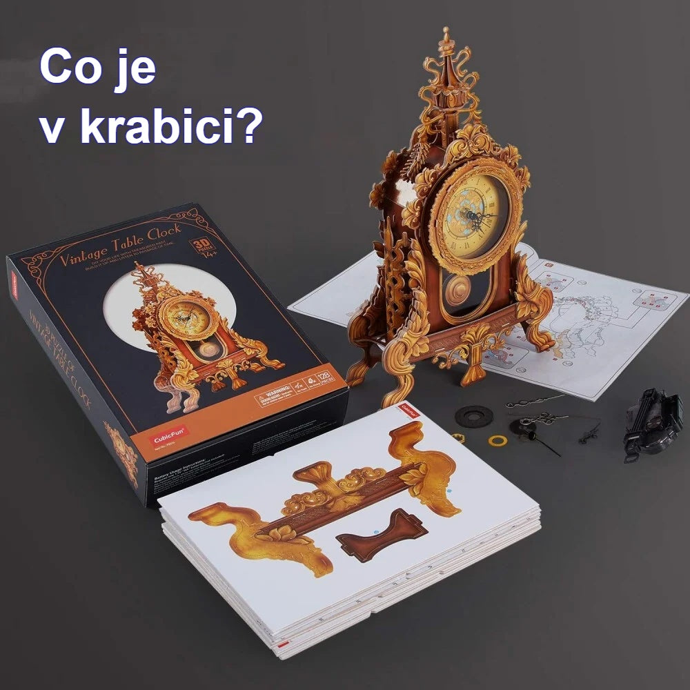 Krabice a díly 3D puzzle kyvadlových hodin