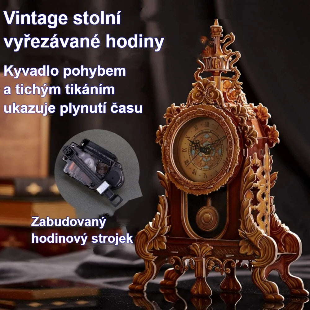 Stolní 3D puzzle hodiny ve vintage stylu s funkčním kyvadlem